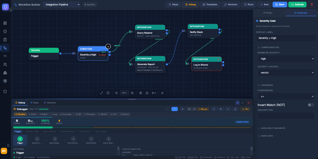 Capsuul Security workflow builder screenshot
